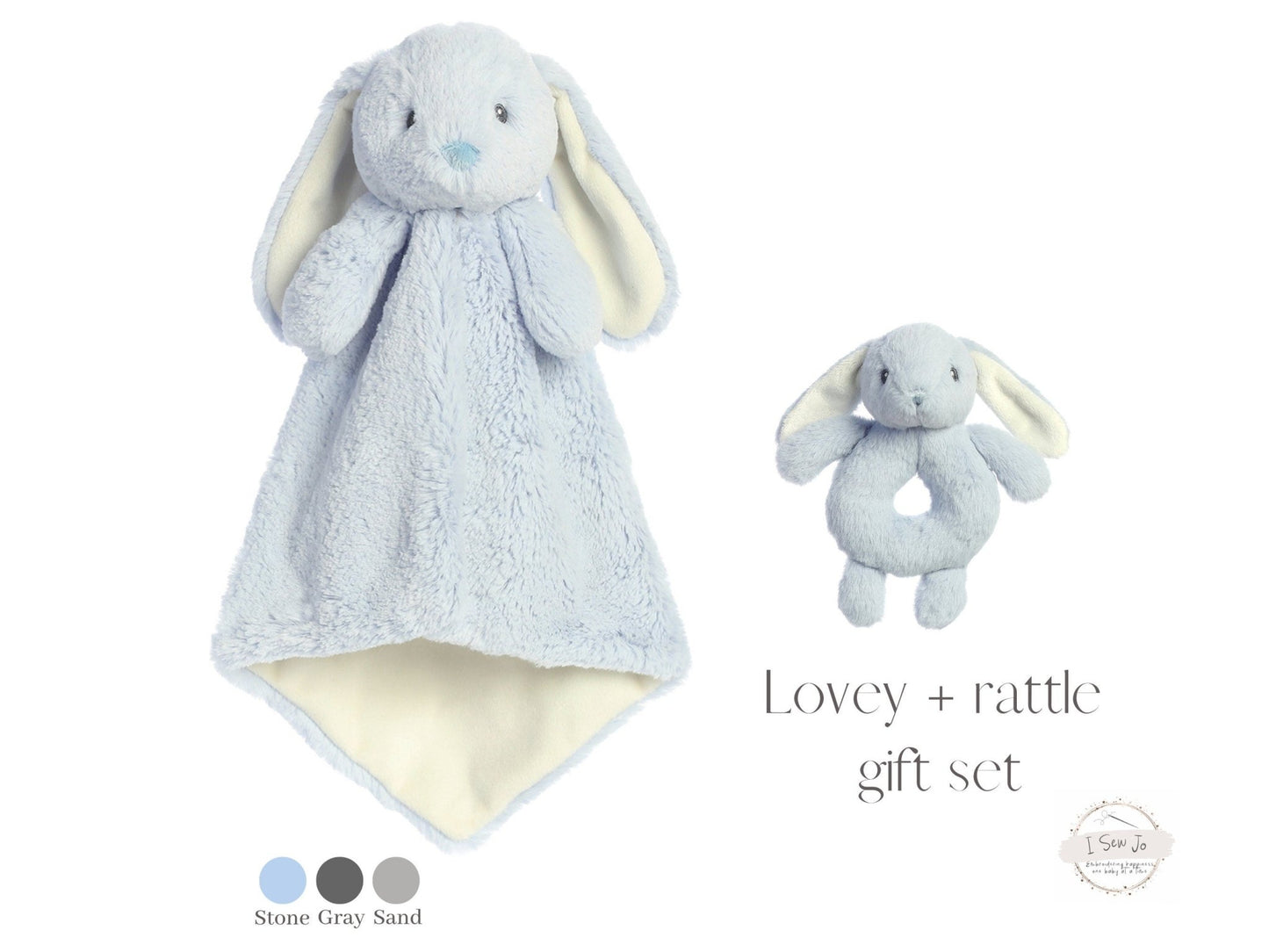 Blue Bunny Lovey and Rattle Gift SetEbba