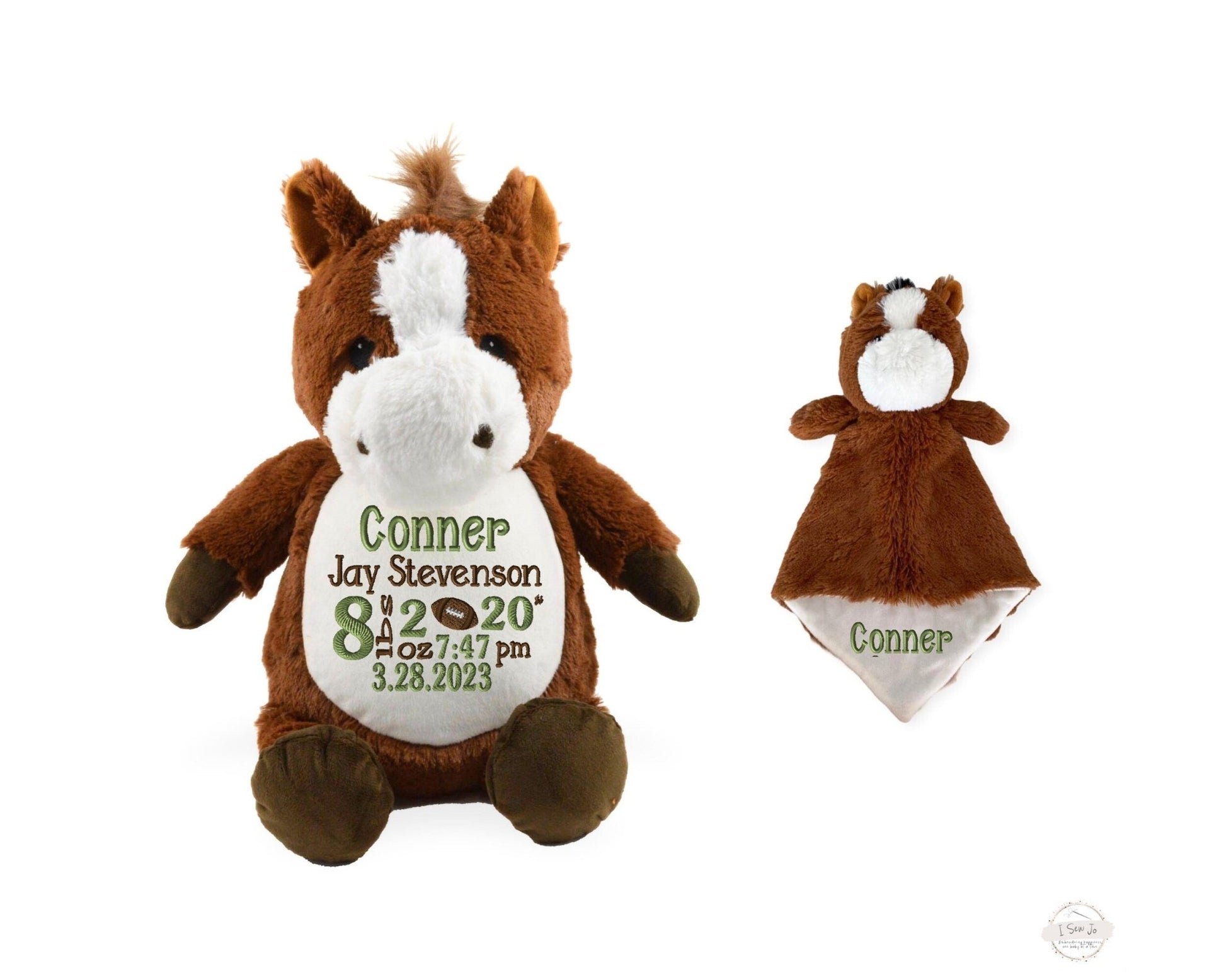 Personalized Horse Birth Stat Stuffed Animal Lovey SetI Sew Jo