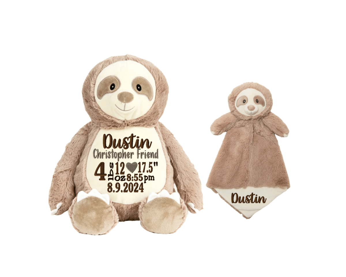 Personalized Birth Stat New Sloth & Lovey SetCubbies