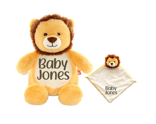 Personalized Baby Lion Stuffed Animal Lovey Set with nameI Sew Jo