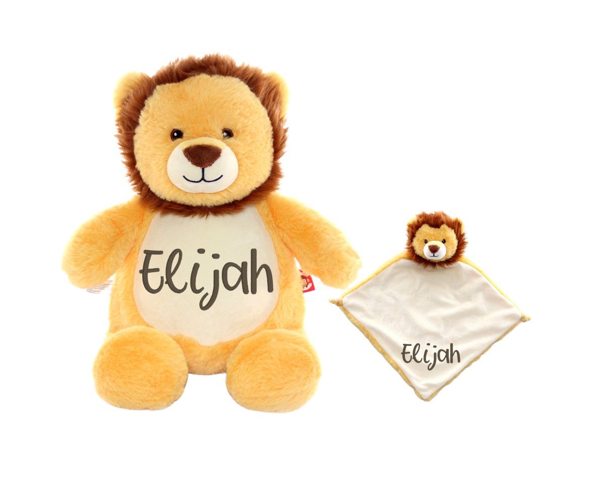 Personalized Baby Lion Stuffed Animal Lovey Set with nameI Sew Jo