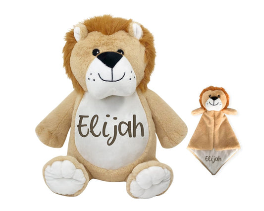 Personalized Lion Stuffed Animal Lovey Set with nameI Sew Jo