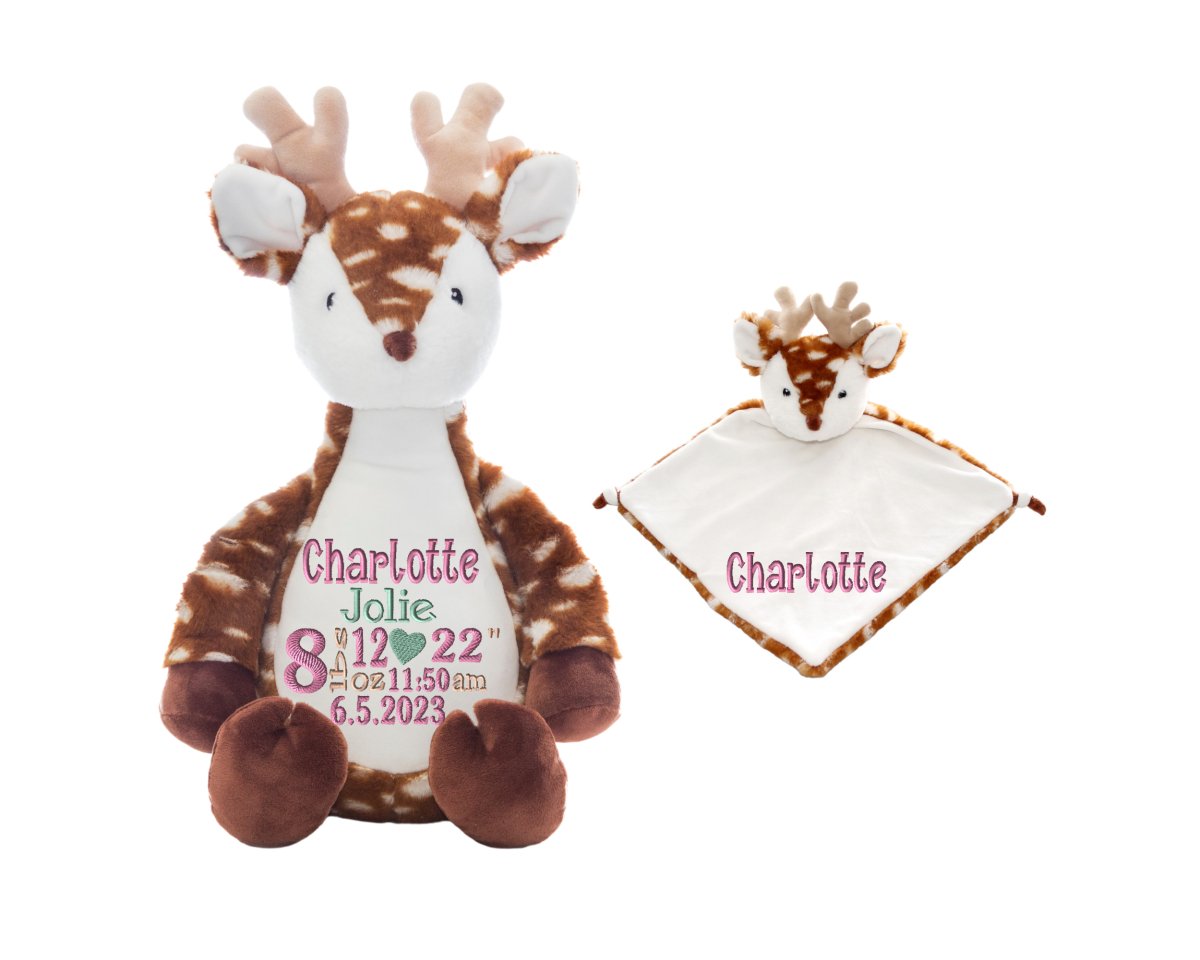 Personalized Birth Stat Deer Stuffed Animal SetLITTLE ELSKA