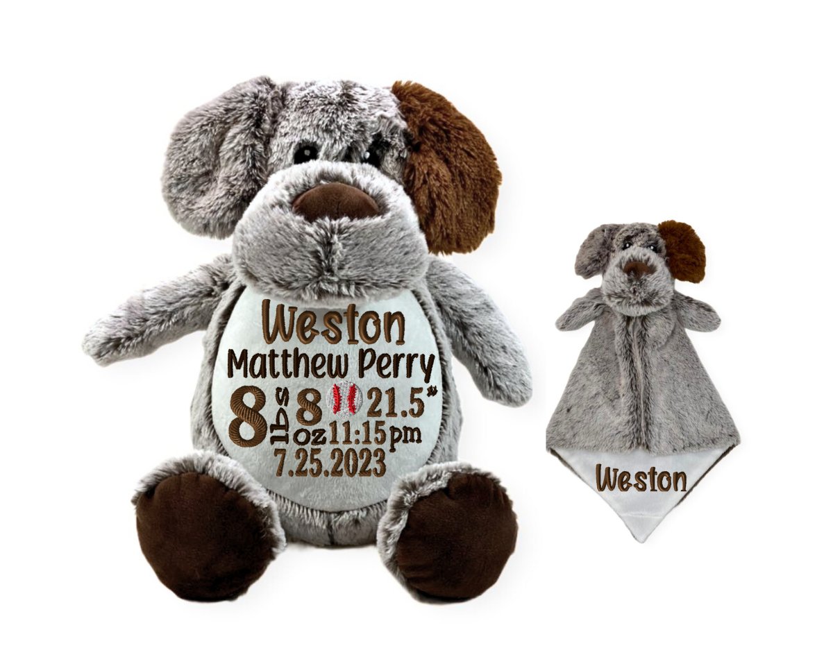 Personalized Birth Stat Dog Stuffed Animal SetLITTLE ELSKA