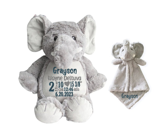 Personalized Birth Stat Elephant Stuffed Animal SetLITTLE ELSKA