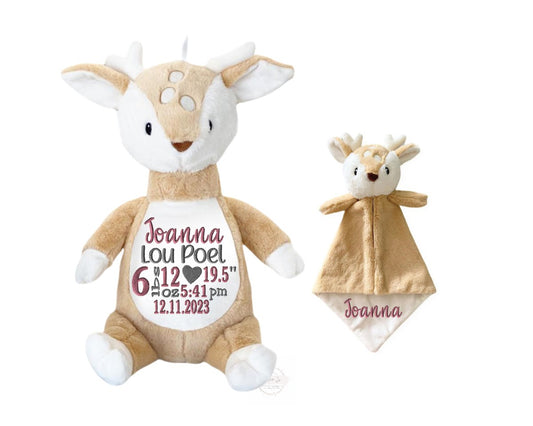 Personalized Birth Stat Fawn Stuffed Animal SetLITTLE ELSKA