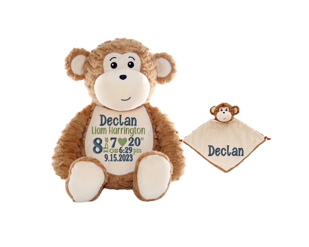 Personalized Birth Stat New Monkey Stuffed Animal SetLITTLE ELSKA