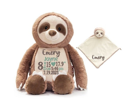 Personalized Birth Stat New Sloth & Lovey SetLITTLE ELSKA