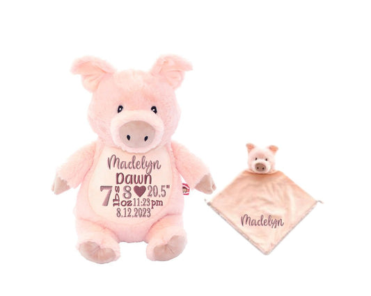 Personalized Birth Stat Pig Stuffed Animal SetLITTLE ELSKA