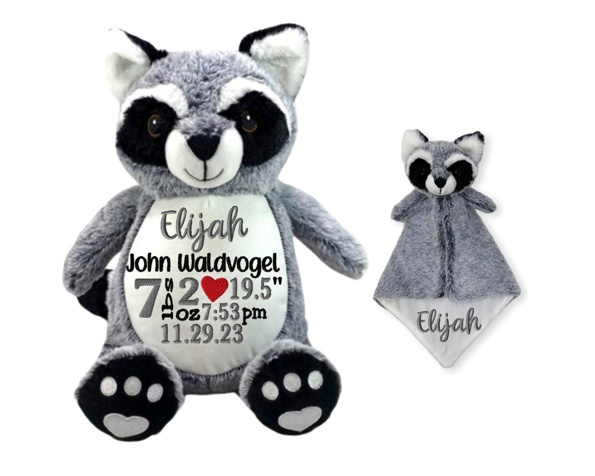 Personalized Birth Stat Raccoon Stuffed Animal SetLITTLE ELSKA