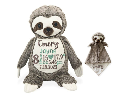 Personalized Birth Stat Sloth & Lovey SetLITTLE ELSKA