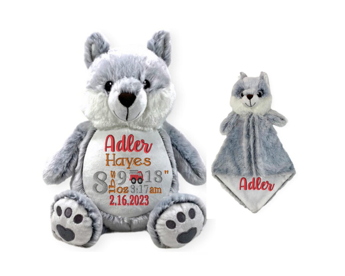 Personalized Birth Stat Wolf Stuffed Animal SetLITTLE ELSKA