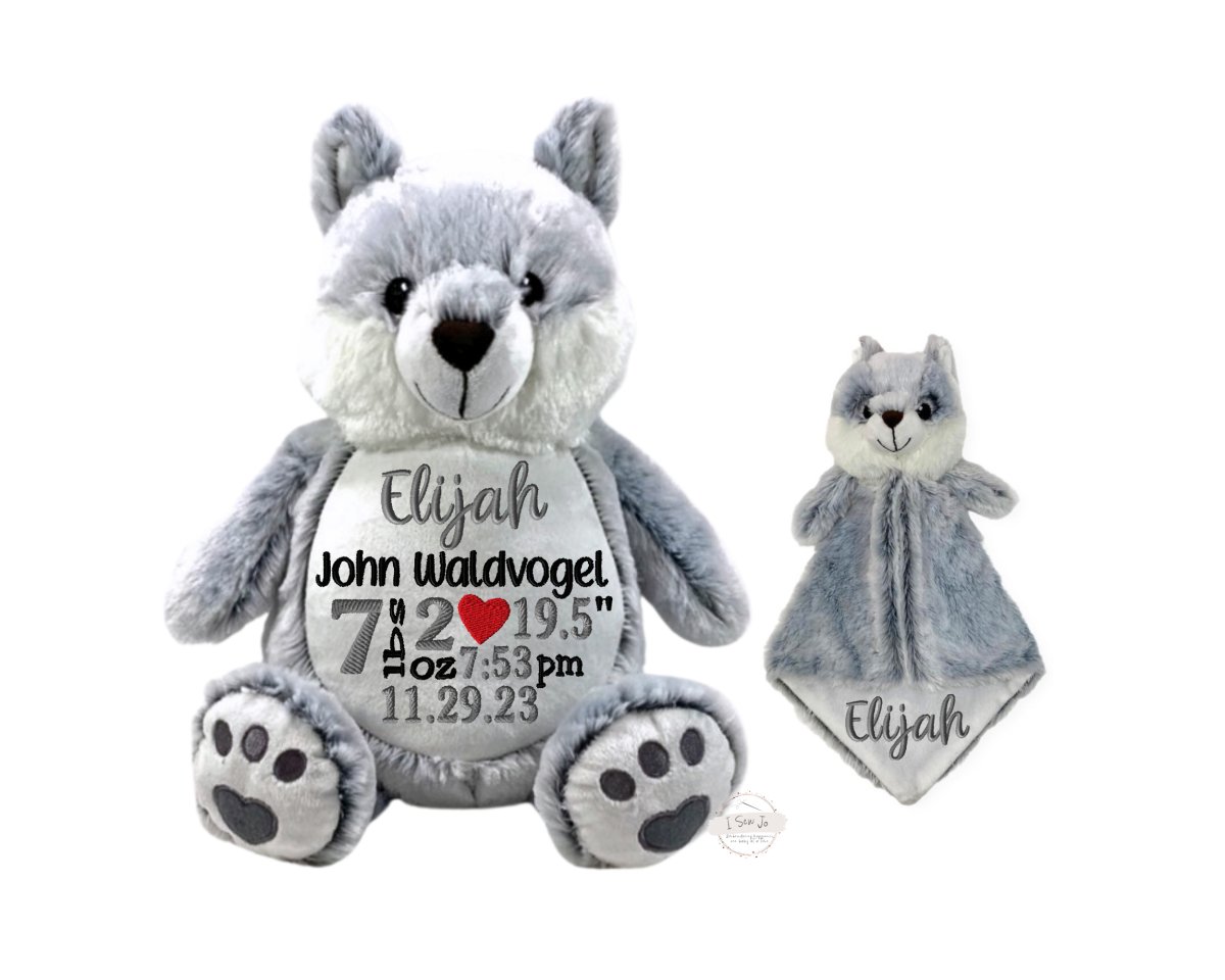 Personalized Birth Stat Wolf Stuffed Animal SetLITTLE ELSKA