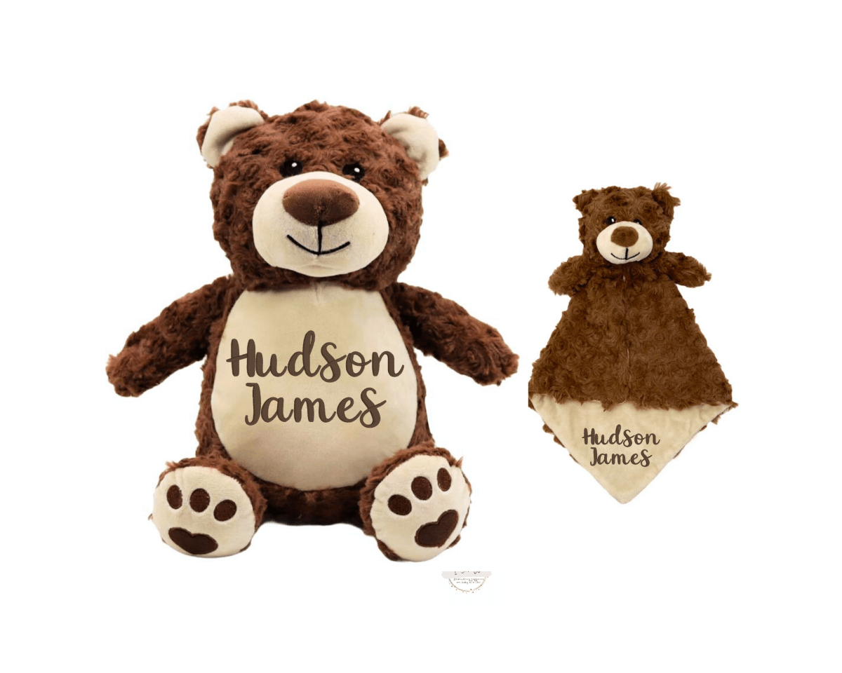 Personalized Brown Bear Stuffed Animal Lovey SetLITTLE ELSKA