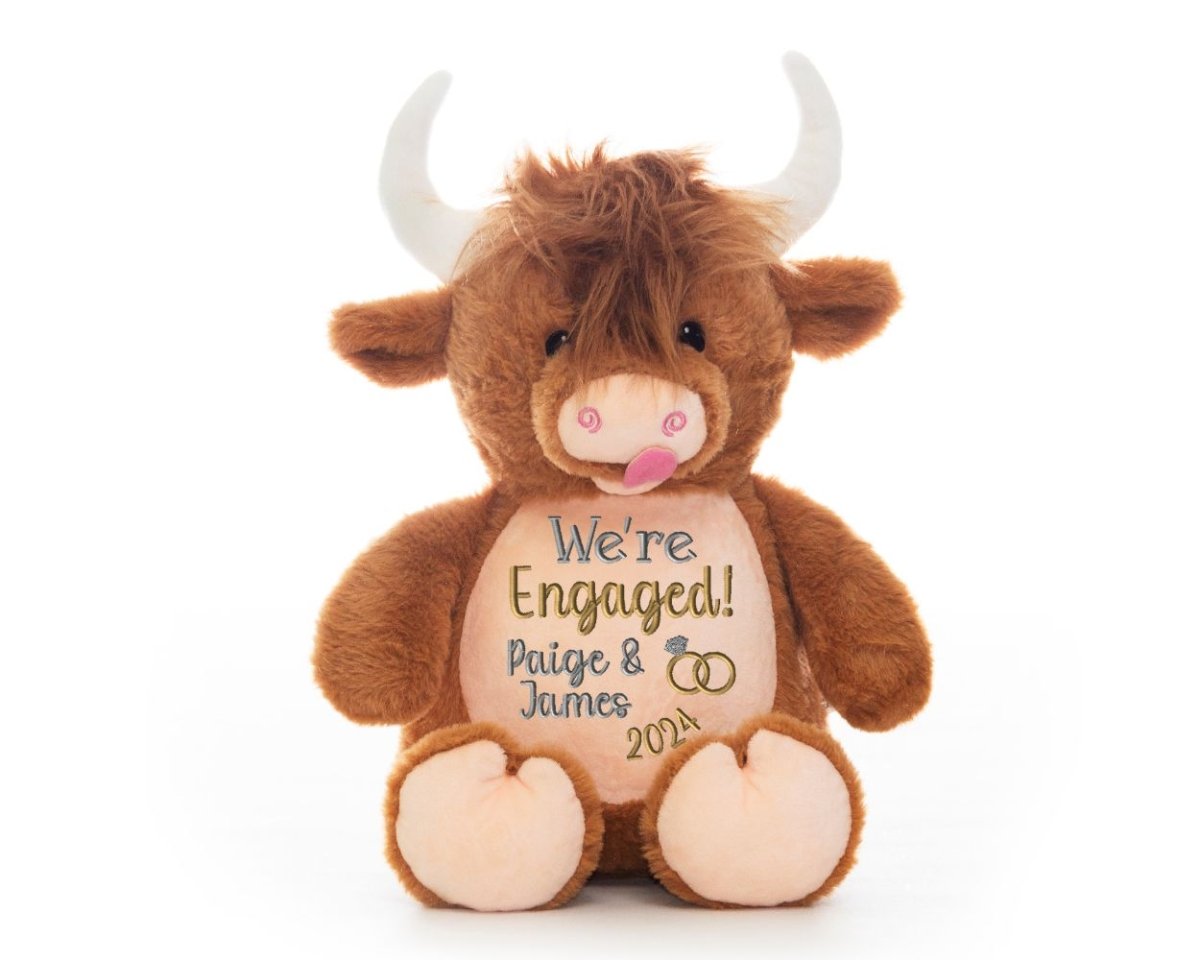 We Are Engaged Highland Cow Stuffed AnimalI Sew Jo